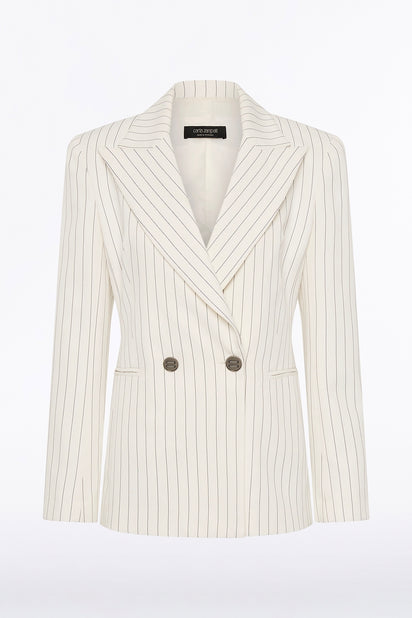IVORY PINSTRIPE LINEN DOUBLE BREASTED JACKET