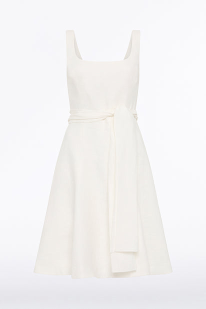 IVORY LINEN SQUARE NECK MIDI DRESS