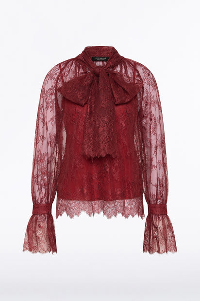 DAHLIA RED LACE TIE FRONT BLOUSE