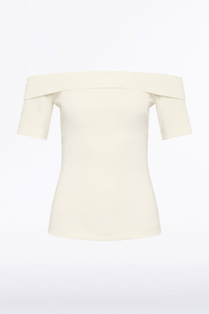 CREAM JERSEY OFF SHOULDER TOP