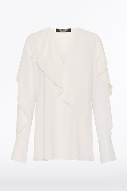 CREAM GEORGETTE FLUTED BLOUSE