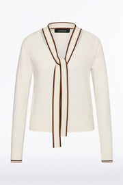 IVORY MERINO TIPPED TIE NECK KNIT TOP