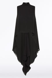 BLACK GEORGETTE FLUTED TUNIC
