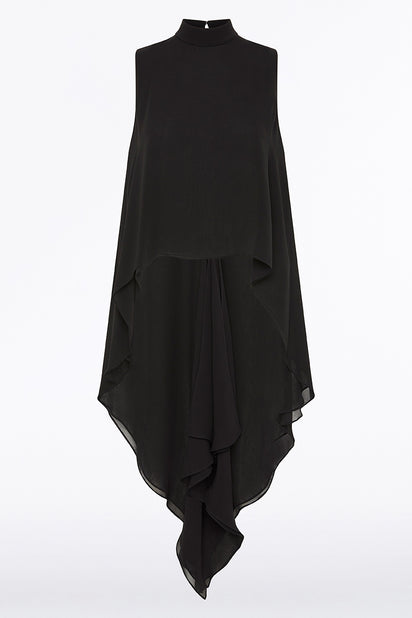 BLACK GEORGETTE FLUTED TUNIC