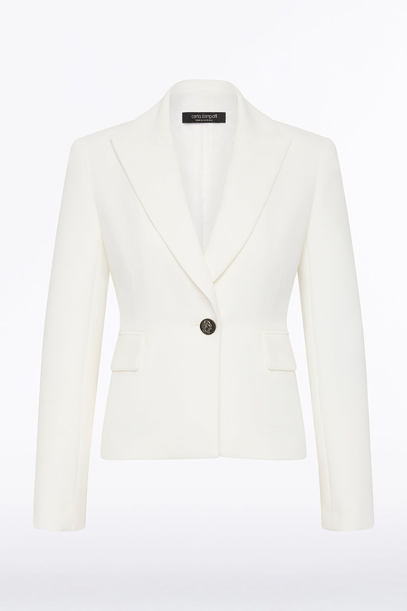 WHITE CREPE SINGLE BREASTED JACKET – Carla Zampatti