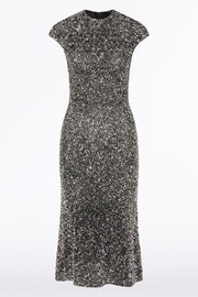 CHROME SEQUIN FLUTED MIDI DRESS