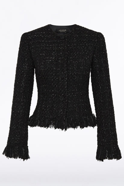 BLACK LUREX TWEED FRINGE JACKET