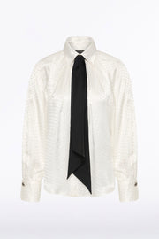 WHITE JACQUARD SPOT CONTRAST SCARF TOP