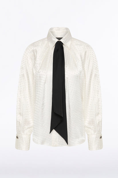 WHITE JACQUARD SPOT CONTRAST SCARF TOP