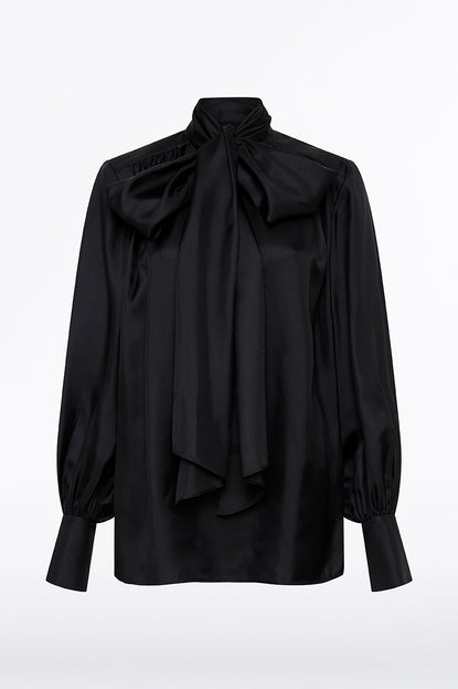 black satin blouse with bow