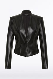 BLACK FAUX LEATHER FITTED JACKET