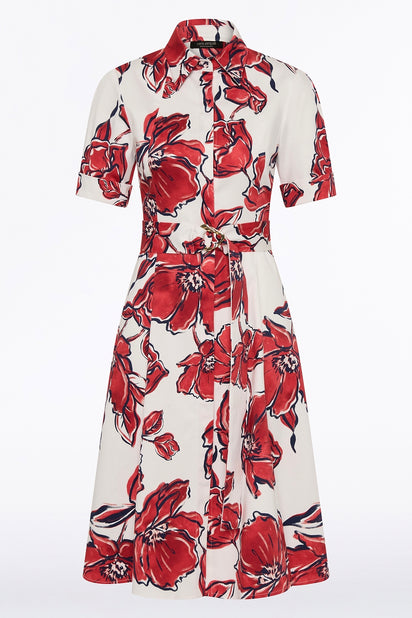 CRIMSON BOUQUET SATEEN SHIRT DRESS
