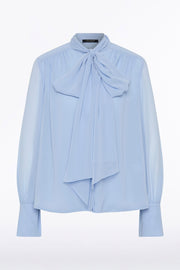 POWDER BLUE GEORGETTE BOW FRONT BLOUSE