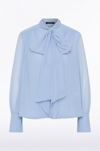 POWDER BLUE GEORGETTE BOW FRONT BLOUSE
