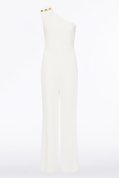 WHITE CREPE ONE SHOULDER JUMPSUIT