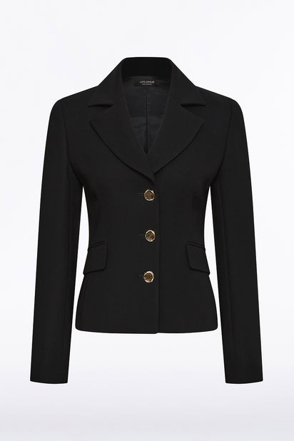 BLACK CREPE FITTED WAIST JACKET