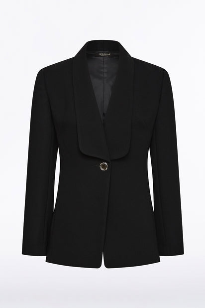 BLACK CREPE SHAWL COLLAR JACKET