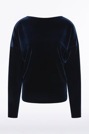 NAVY VELVET DROP SHOULDER TOP