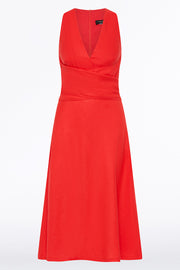 SCARLATTO LINEN V-NECK WRAP DRESS