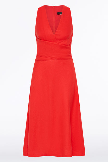SCARLATTO LINEN V-NECK WRAP DRESS – Carla Zampatti SCARLATTO LINEN V-NECK WRAP DRESS – Carla Zampatti
