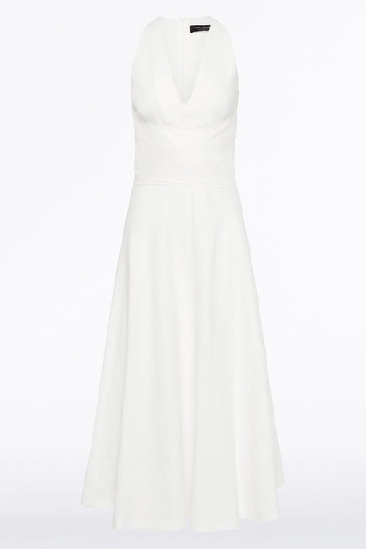 IVORY LINEN V-NECK WRAP DRESS
