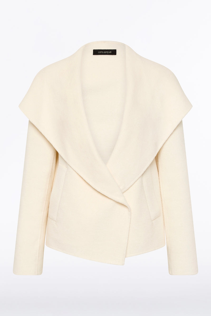 ♡m♡CARLA Lady handsome jacket（White） IVORY WOOL DRAPE FRONT JACKET – Carla Zampatti