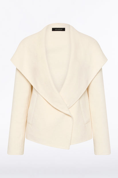 IVORY WOOL DRAPE FRONT JACKET