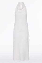 IVORY LINEN COWL NECK MIDI DRESS