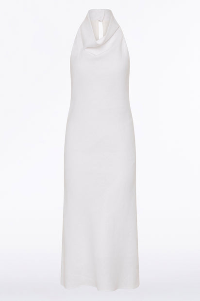 IVORY LINEN COWL NECK MIDI DRESS