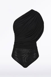 BLACK MESH ONE SHOULDER BODYSUIT