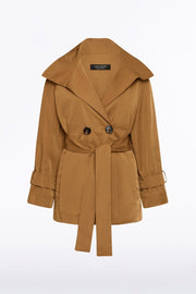 CAMEL TAFFETA TWILL SHORT TRENCH COAT