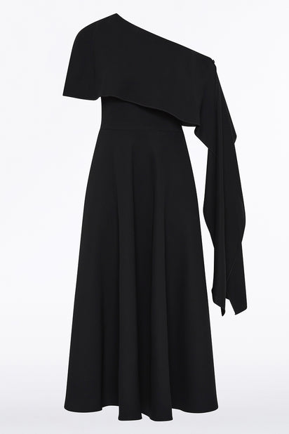 BLACK CREPE COLD SHOULDER DRESS