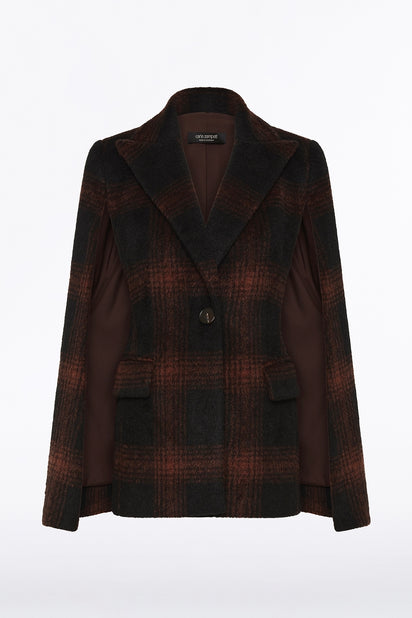 COCOA WOOL CHECK CAPE