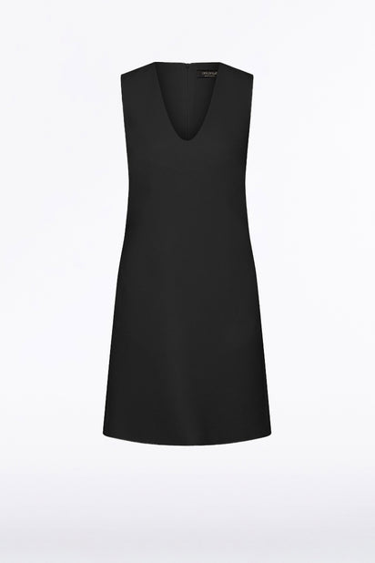 BLACK CREPE SCOOP NECK SHIFT DRESS