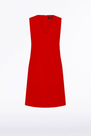 RED CREPE SCOOP NECK SHIFT DRESS