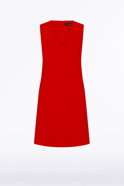 RED CREPE SCOOP NECK SHIFT DRESS