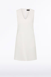 WHITE CREPE SCOOP NECK SHIFT DRESS