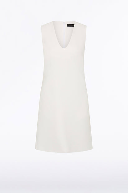 WHITE CREPE SCOOP NECK SHIFT DRESS