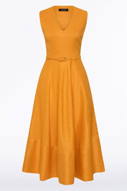 AMBER LINEN BELTED MIDI DRESS