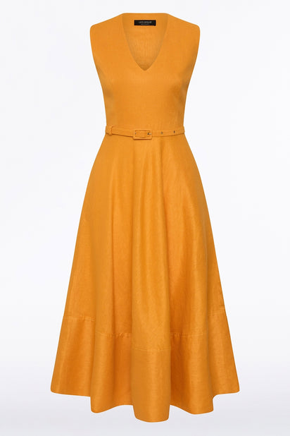 AMBER LINEN BELTED MIDI DRESS