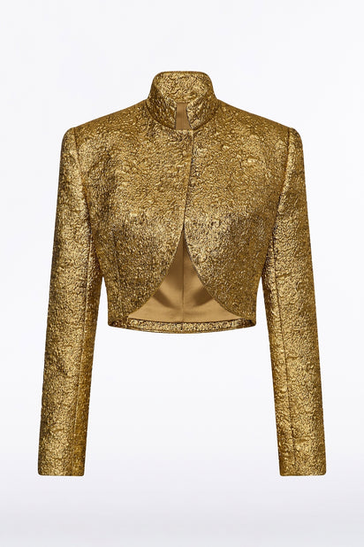GOLD METALLIC BROCADE CROP JACKET