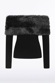 BLACK SHIMMER KNIT OFF SHOULDER TOP