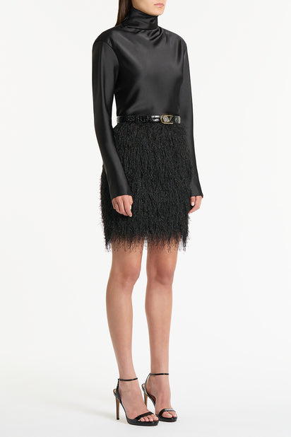 BLACK SATIN LONG SLEEVE TOP