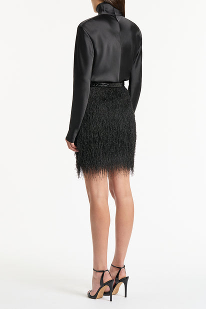 BLACK SATIN LONG SLEEVE TOP