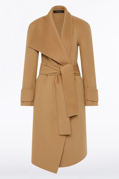 CAMEL WOOL DRAPE FRONT COAT