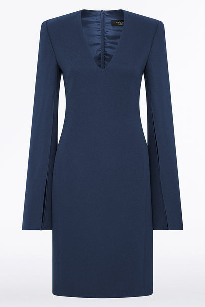 NAVY CREPE V-NECK LOVERO DRESS