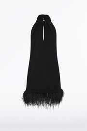 BLACK CREPE FEATHER MINI DRESS