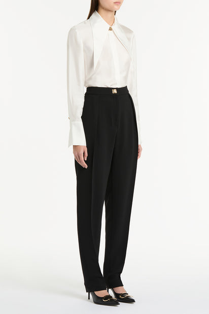 WHITE SILK TWILL ALTURA LONG COLLAR SHIRT