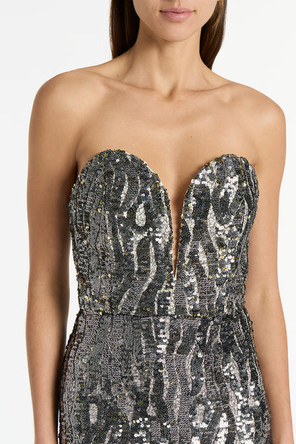 GUNMETAL SEQUIN WAVE GOWN
