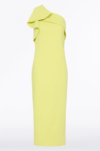 LIME CREPE DRAPED ON SHOULDER DRESS